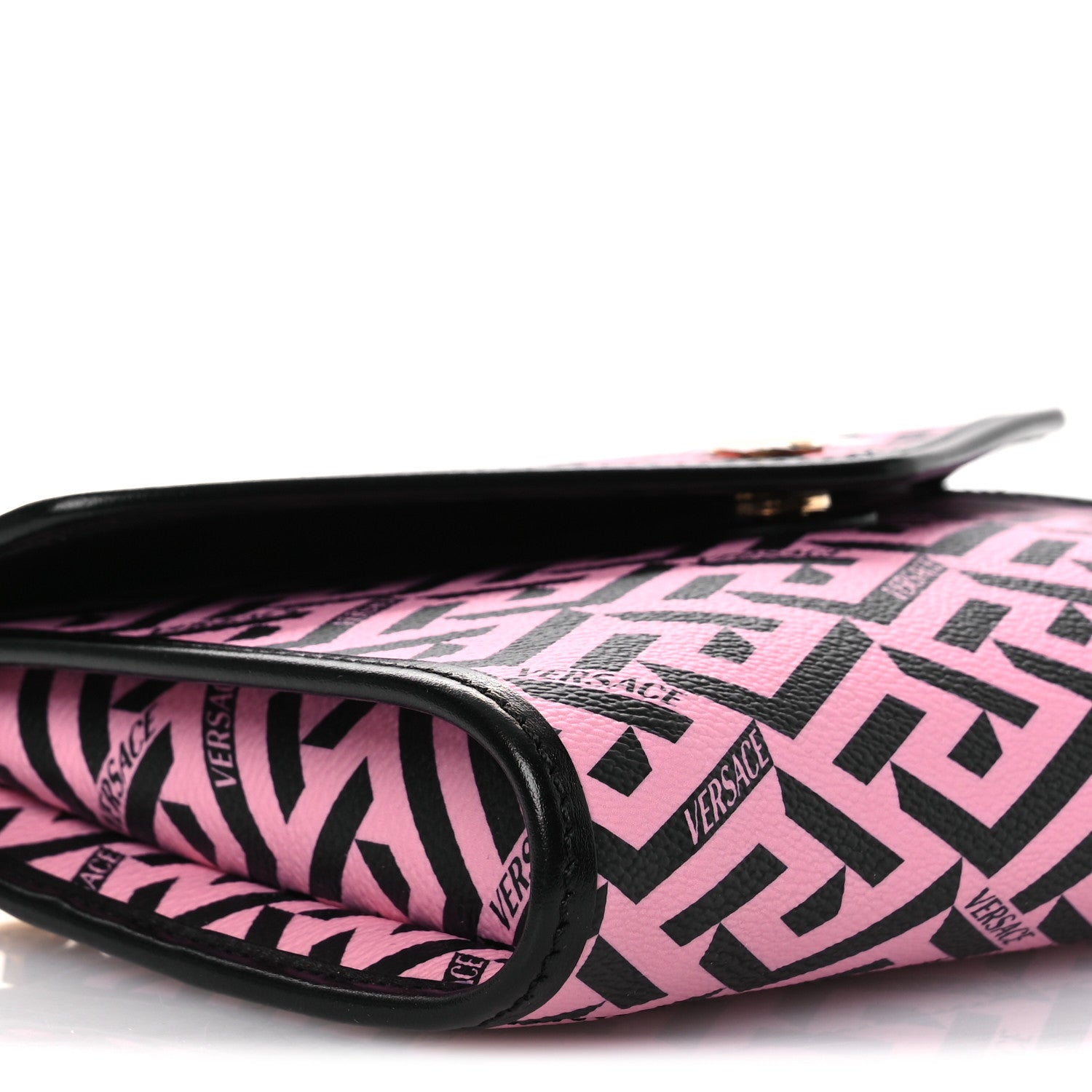 Versace Coated Canvas La Greca Signature Wallet On Chain Black Pink 8 of 12