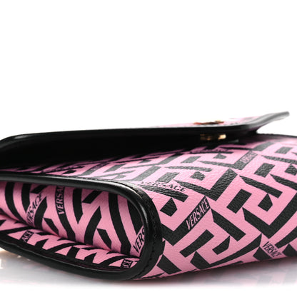 Versace Coated Canvas La Greca Signature Wallet On Chain Black Pink 8 of 12