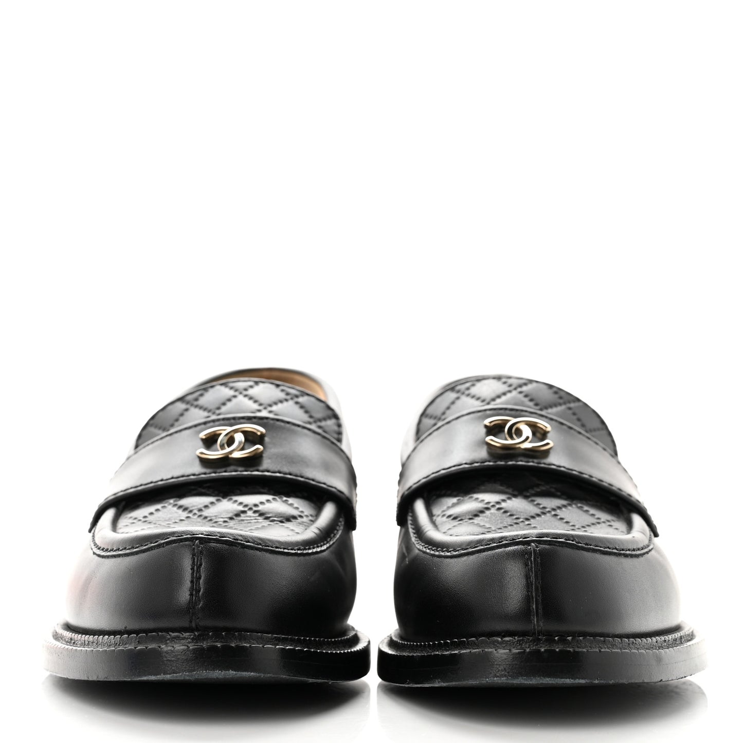 Shiny Lambskin Quilted CC Loafers 38.5 Black