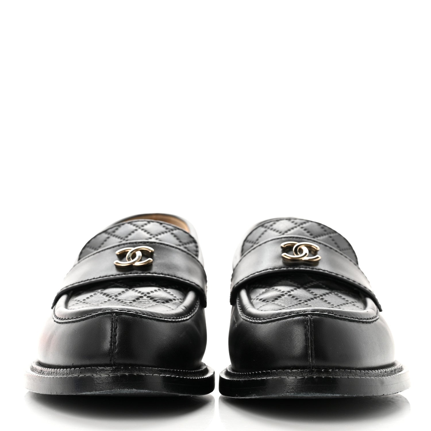 Chanel Shiny Lambskin Quilted CC Loafers 38.5 Black 2 of 8