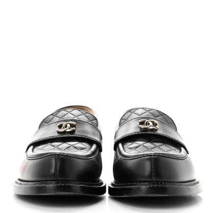 Chanel Shiny Lambskin Quilted CC Loafers 38.5 Black 2 of 8