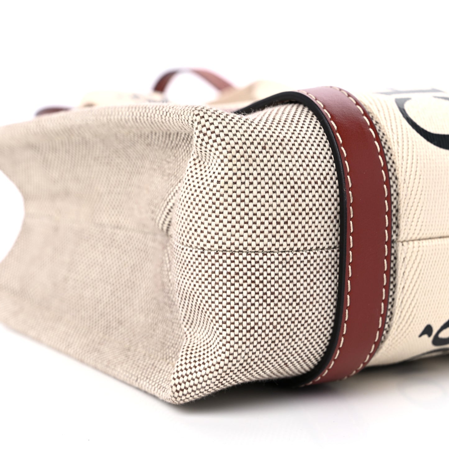 Cotton Calfskin Small Woody Ribbon Tote With Strap White Brown