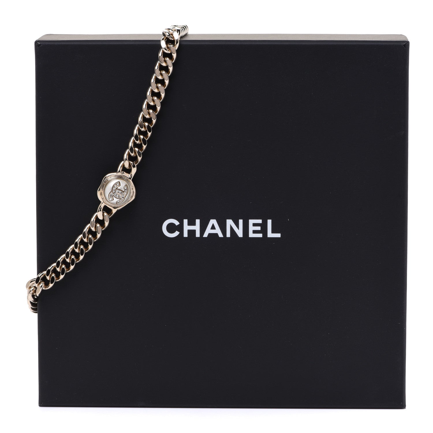Chanel Pearl Crystal CC Chain Choker Necklace Gold 6 of 6