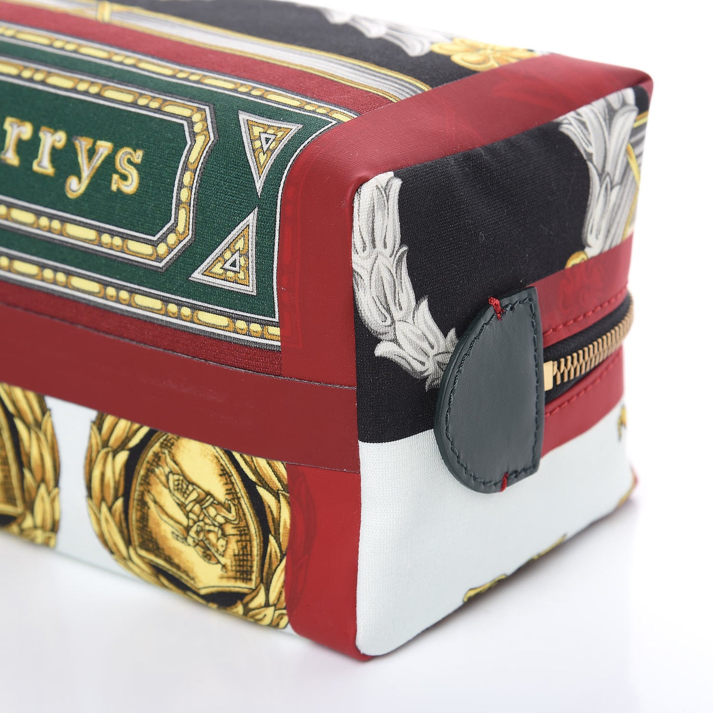 Canvas Vintage Check Printed Silk Washbag Dark Forest Green Burgundy