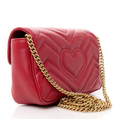 Gucci Calfskin Matelasse Super Mini GG Marmont Shoulder Bag Hibiscus Red 3 of 13