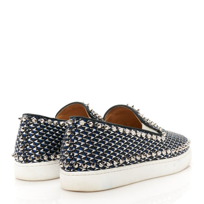 Christian Louboutin Glitter Pyramide Womens Pik Boat Flats 37 Navy Silver 4 of 11