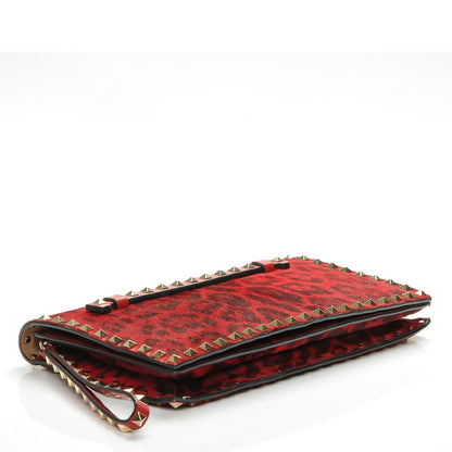 Valentino Garavani Calf Hair Leopard Print Rockstud Wristlet Clutch Red 4 of 8