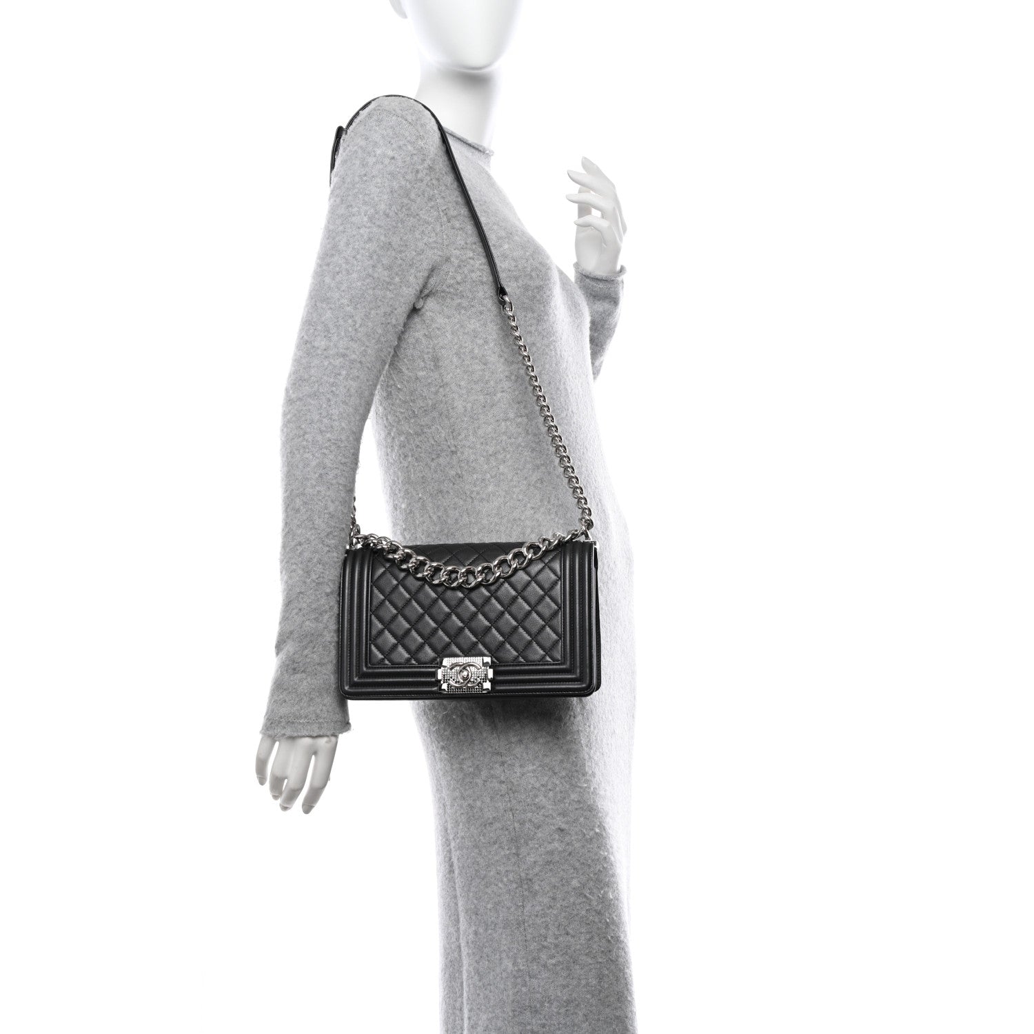 Chanel Lambskin Quilted Gradient Crystal Medium Boy Flap Black 2 of 10