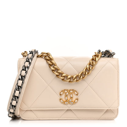 Chanel Goatskin Quilted Chanel 19 Wallet On Chain WOC Light Beige 1 of 17