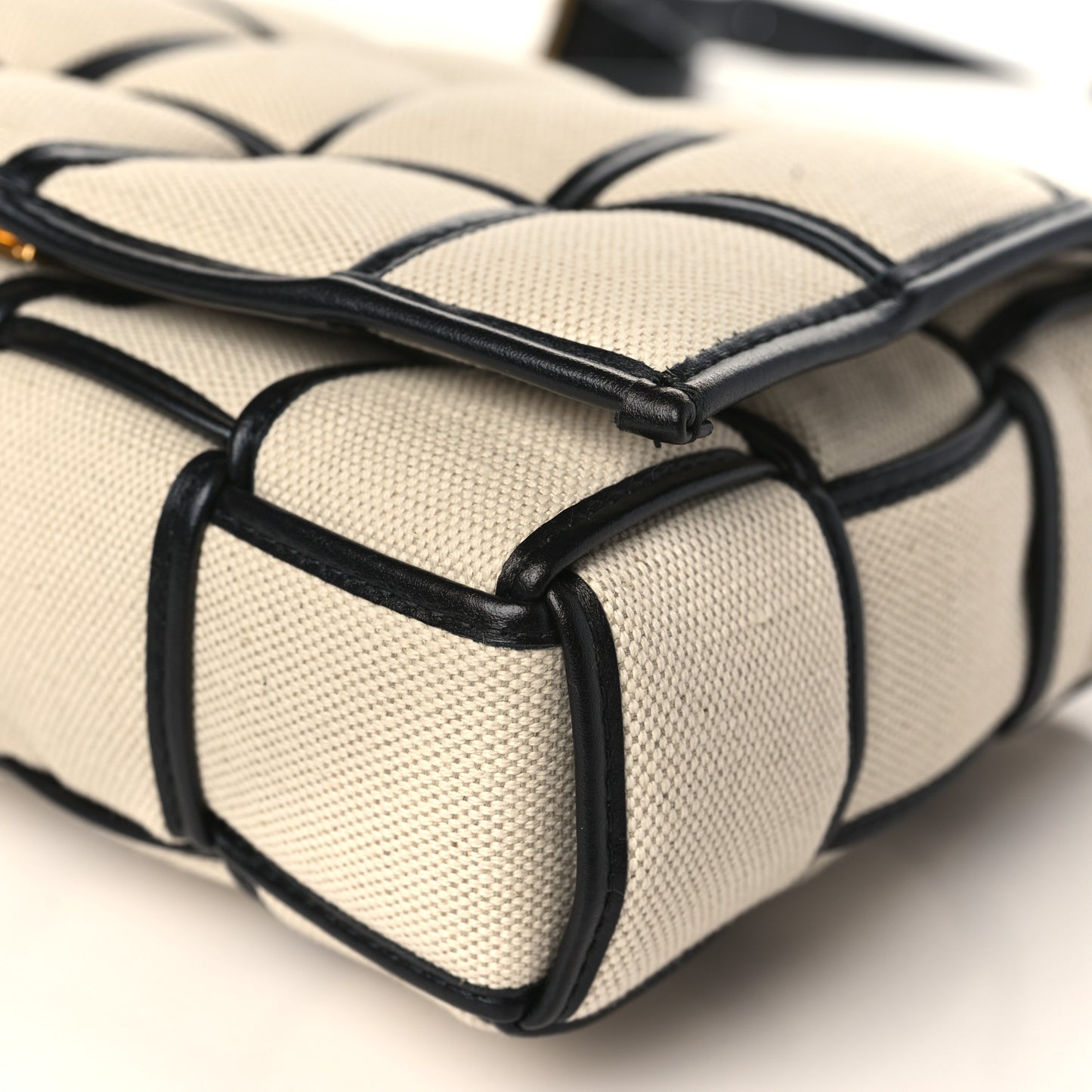 Canvas Intrecciato Padded Cassette Crossbody Bag Natural Black