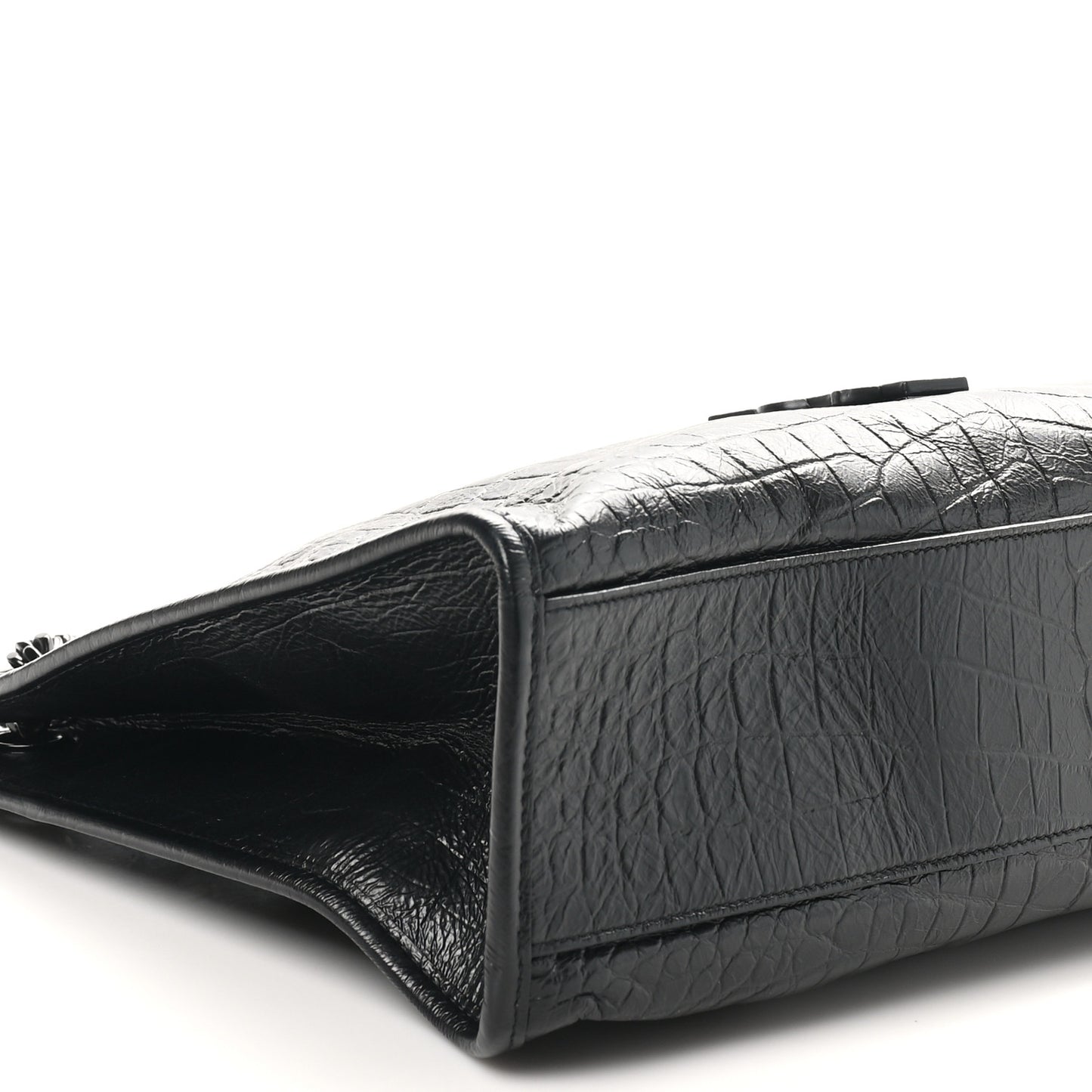 Calfskin Crocodile Embossed Monogram Medium Niki Shopping Bag Black