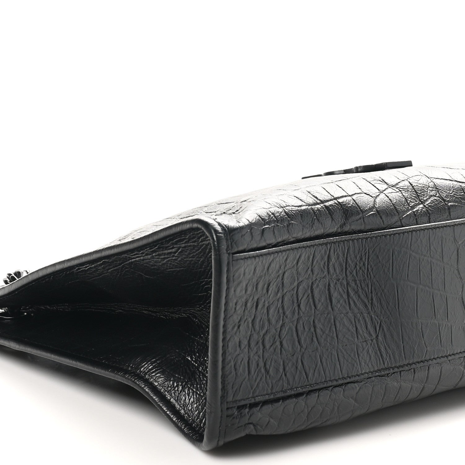 Saint Laurent Calfskin Crocodile Embossed Monogram Medium Niki Shopping Bag Black 9 of 10