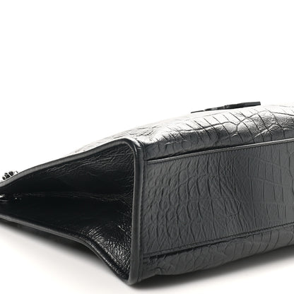 Saint Laurent Calfskin Crocodile Embossed Monogram Medium Niki Shopping Bag Black 9 of 10