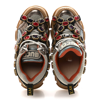 Gucci X SEGA Metallic Calfskin Mesh Removable Crystals Womens Flashtrek Sneakers 36 Rame Mystic White Lago 2 of 8