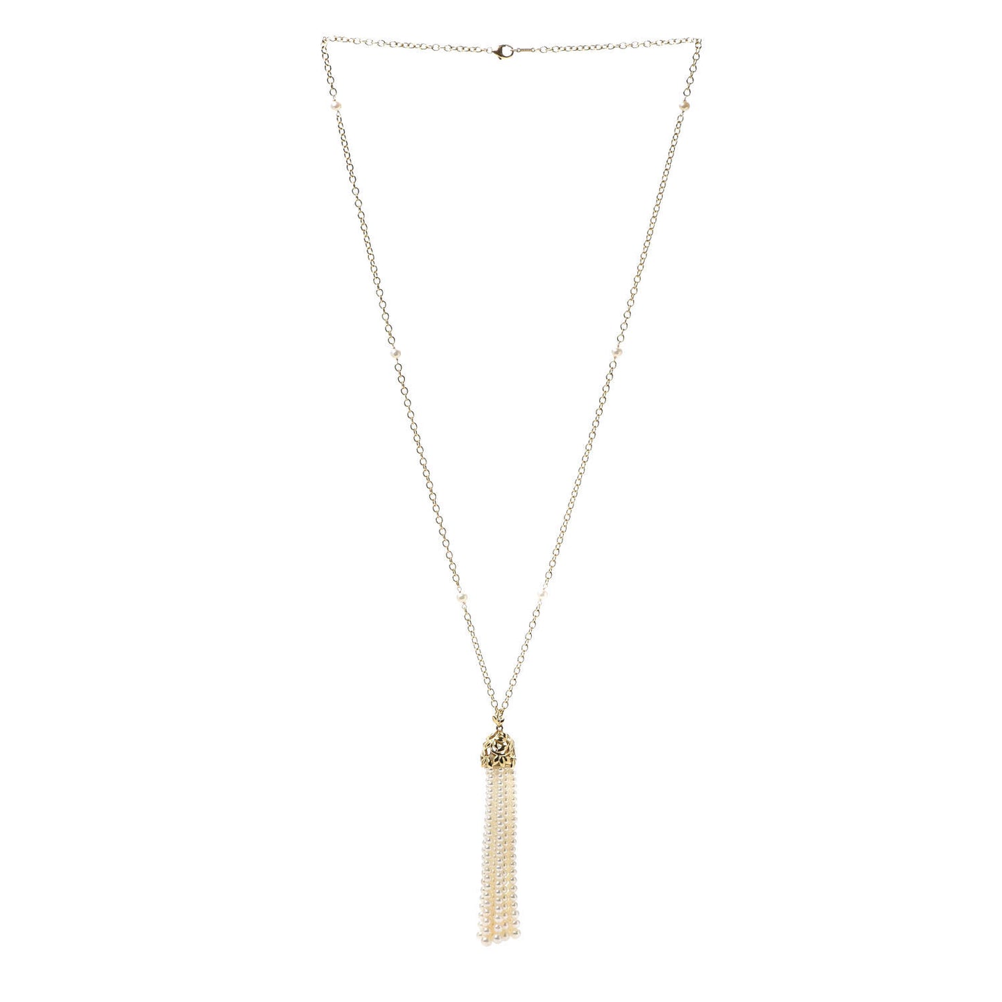 18K Yellow Gold Pearl Paloma Picasso Olive Leaf Tassel Necklace