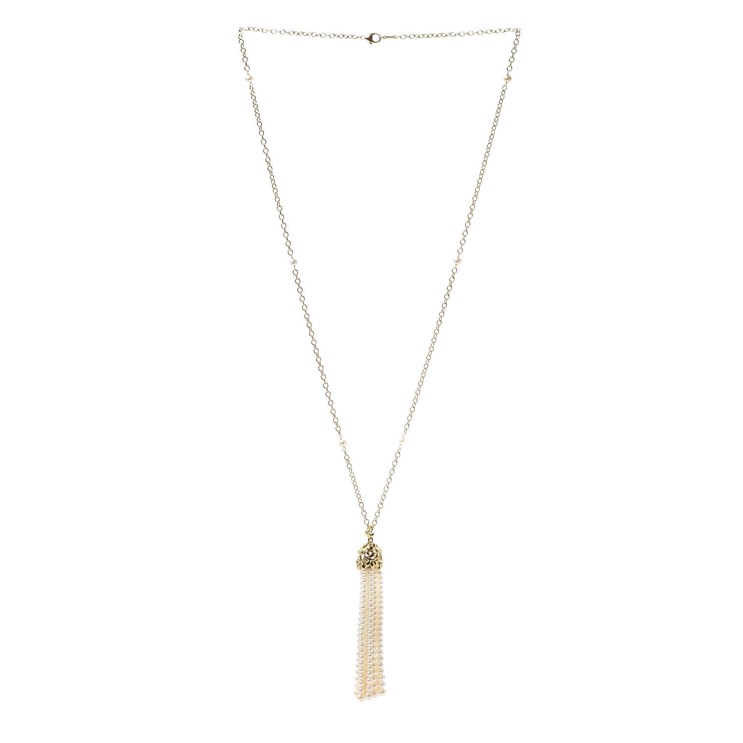 Tiffany 18K Yellow Gold Pearl Paloma Picasso Olive Leaf Tassel Necklace 3 of 5