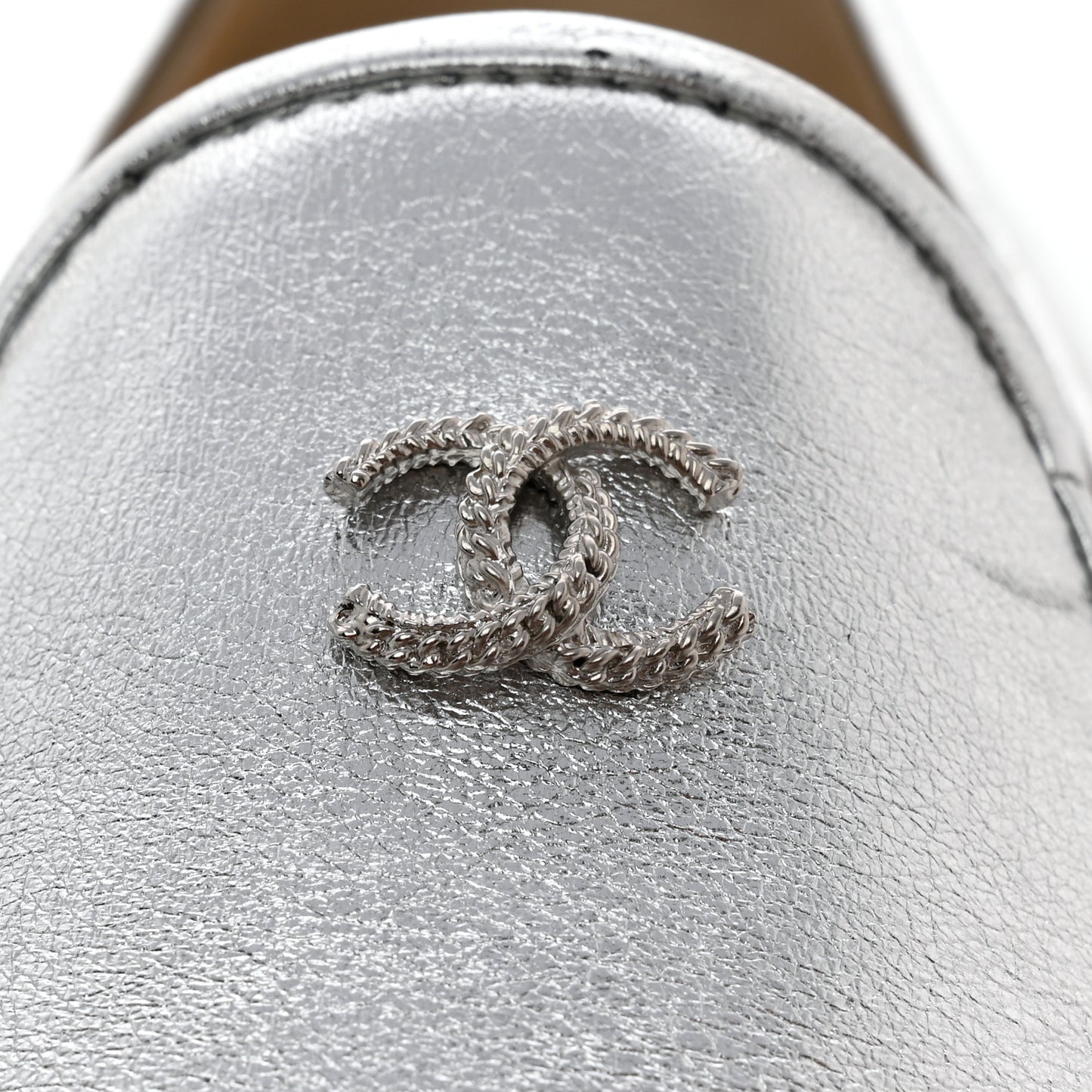 Crumpled Lambskin CC Mocassin Loafer Espadrilles 40.5 Silver