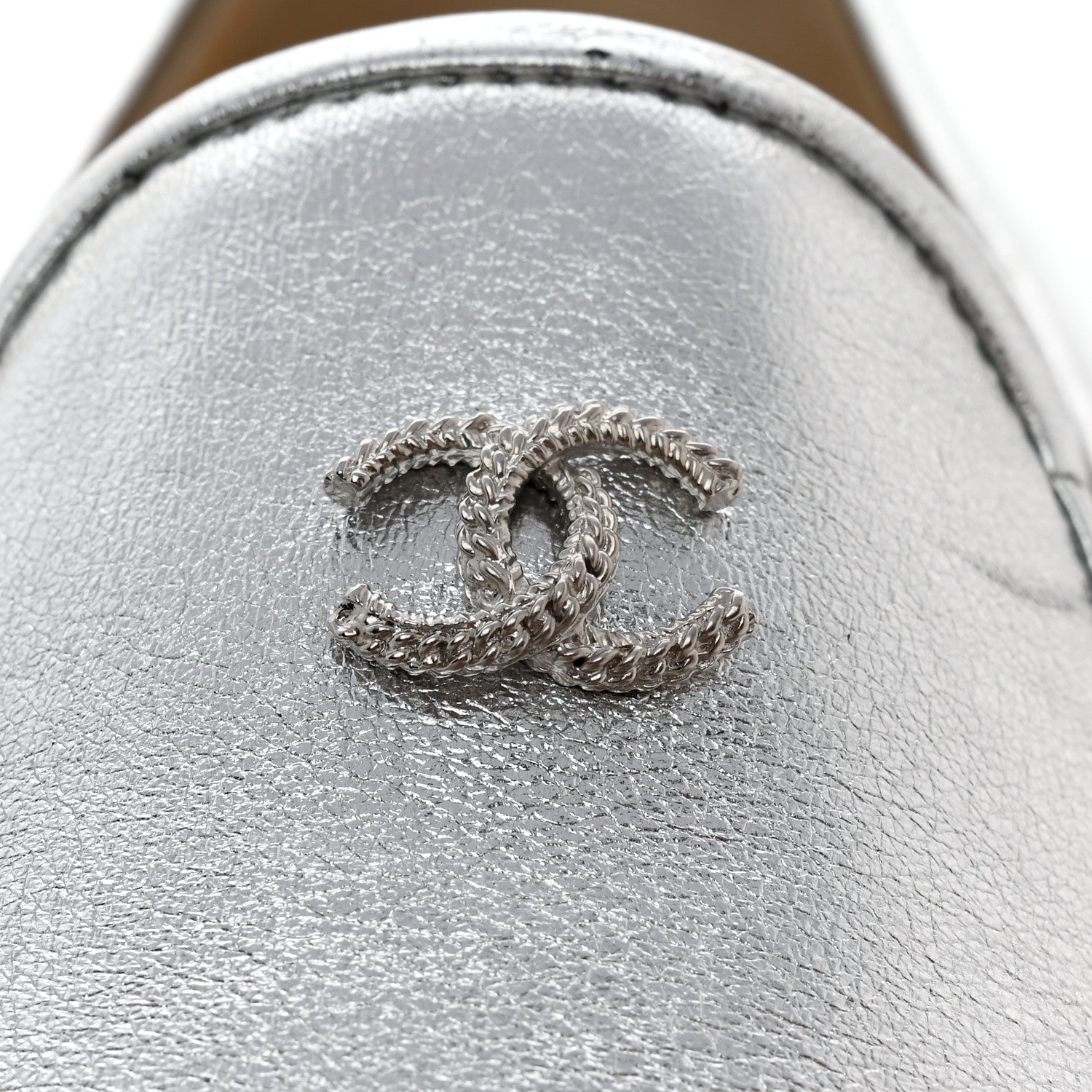 Chanel Crumpled Lambskin CC Mocassin Loafer Espadrilles 40.5 Silver 5 of 10