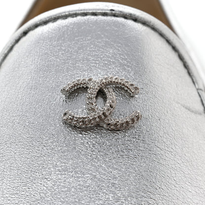 Chanel Crumpled Lambskin CC Mocassin Loafer Espadrilles 40.5 Silver 5 of 10