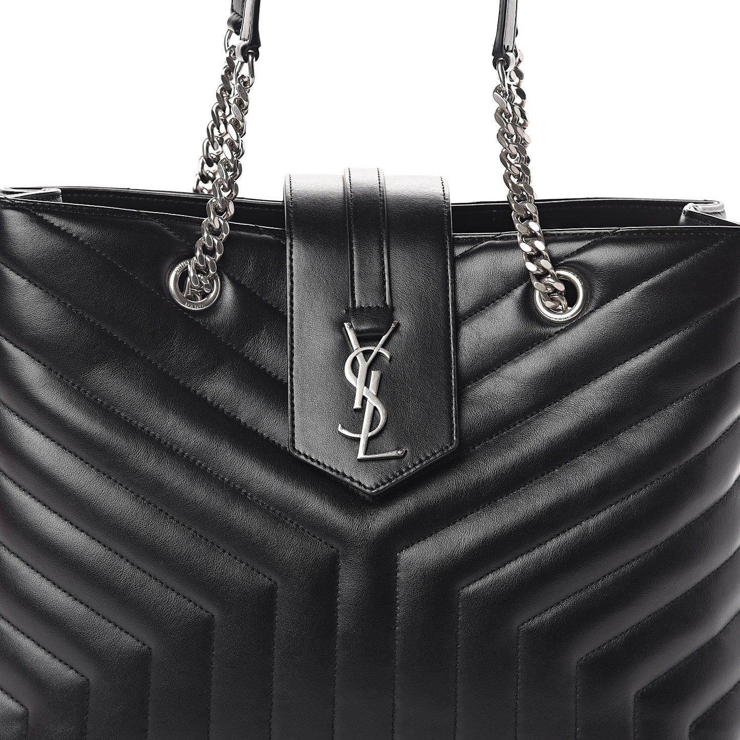 Calfskin Y Quilted Monogram Large Loulou Shopper Black