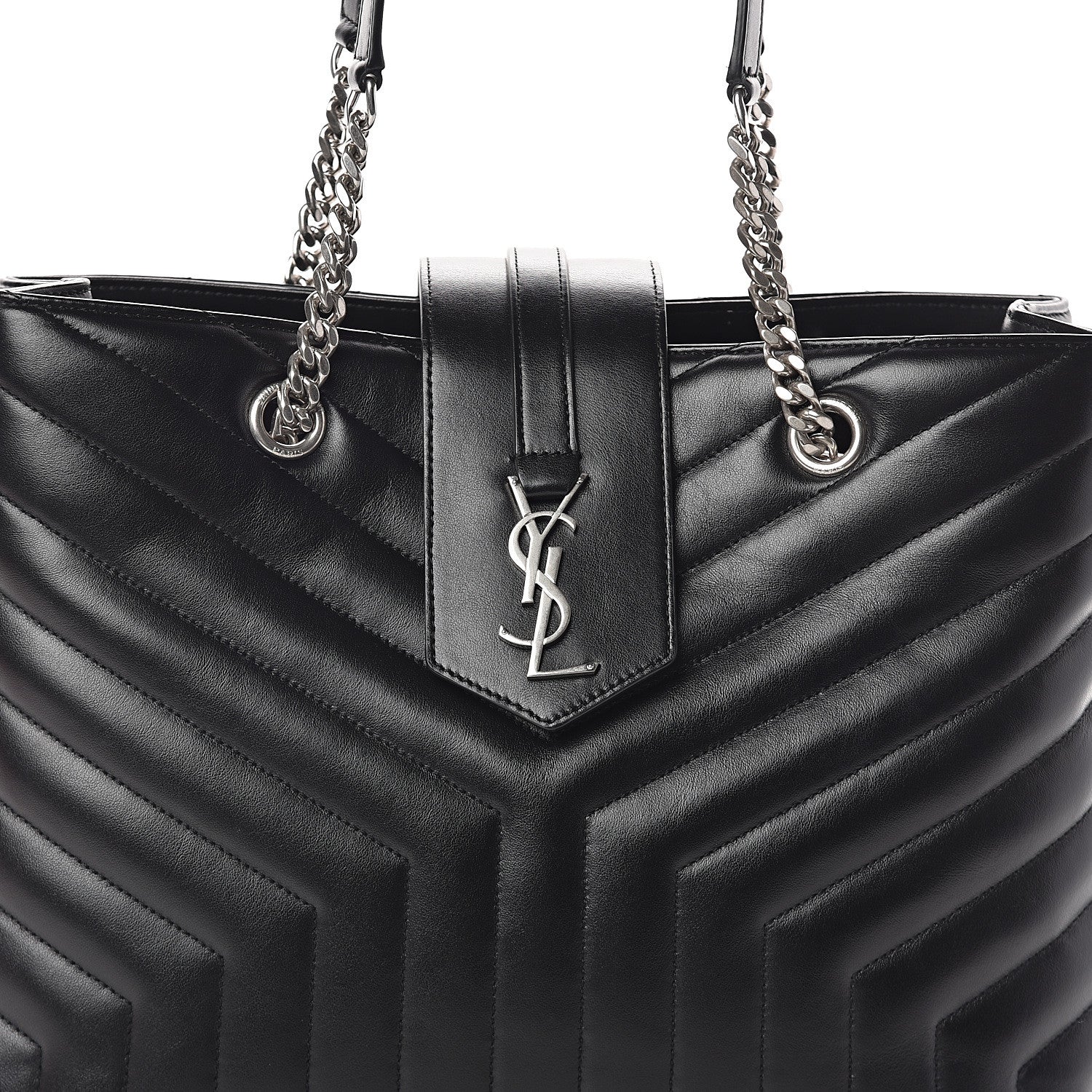 Saint Laurent Calfskin Y Quilted Monogram Large Loulou Shopper Black 7 of 9