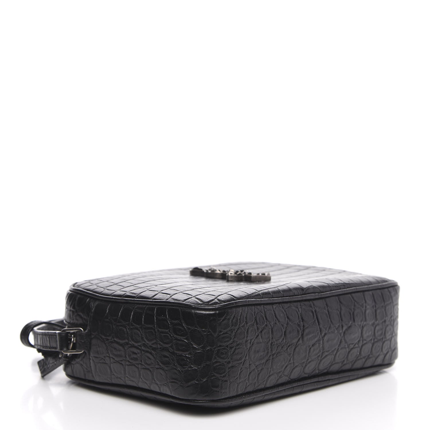 Saint Laurent Calfskin Crocodile Embossed Monogram Lou Camera Bag Black 4 of 9