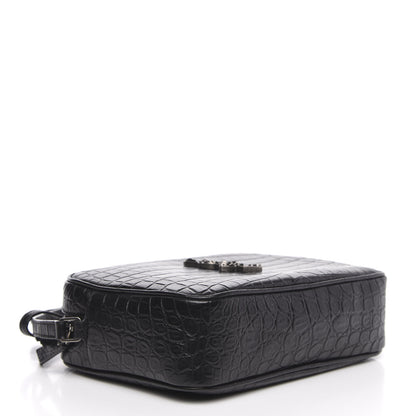 Saint Laurent Calfskin Crocodile Embossed Monogram Lou Camera Bag Black 4 of 9