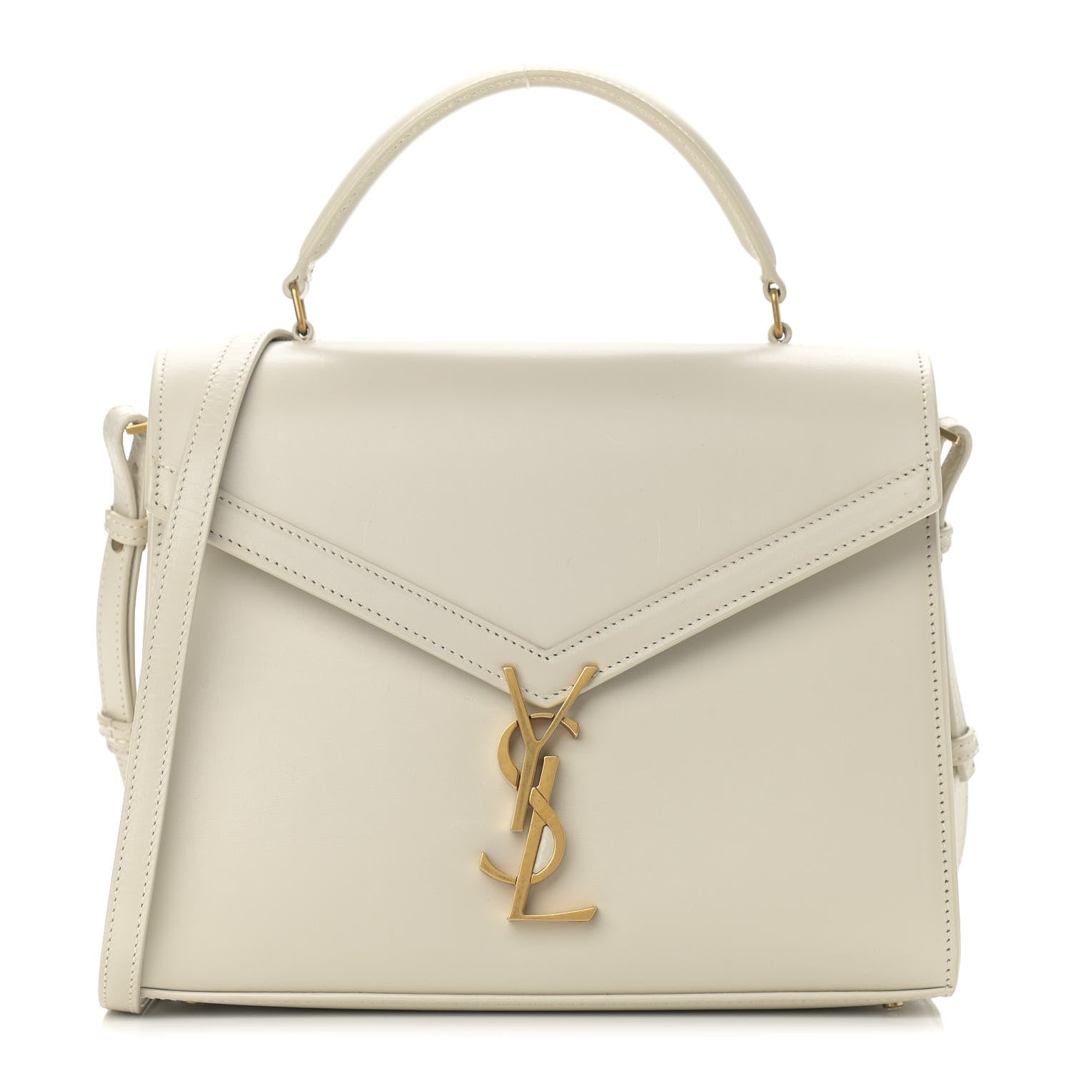 Saint Laurent Smooth Calfskin Medium Classic Monogram Cassandra Top Handle Crema Soft Rouge Legion 1 of 12