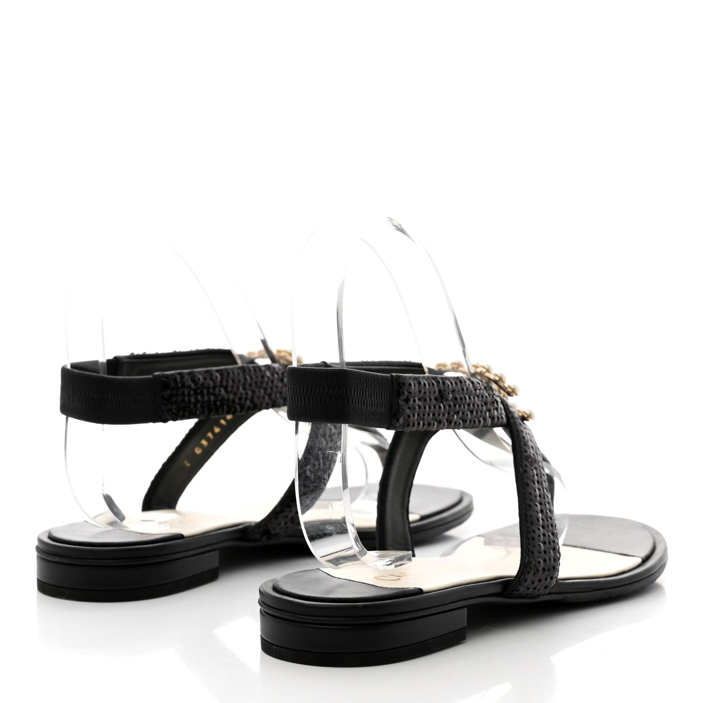 Lambskin Sequin Pearl CC Thong Sandals 38.5 Black