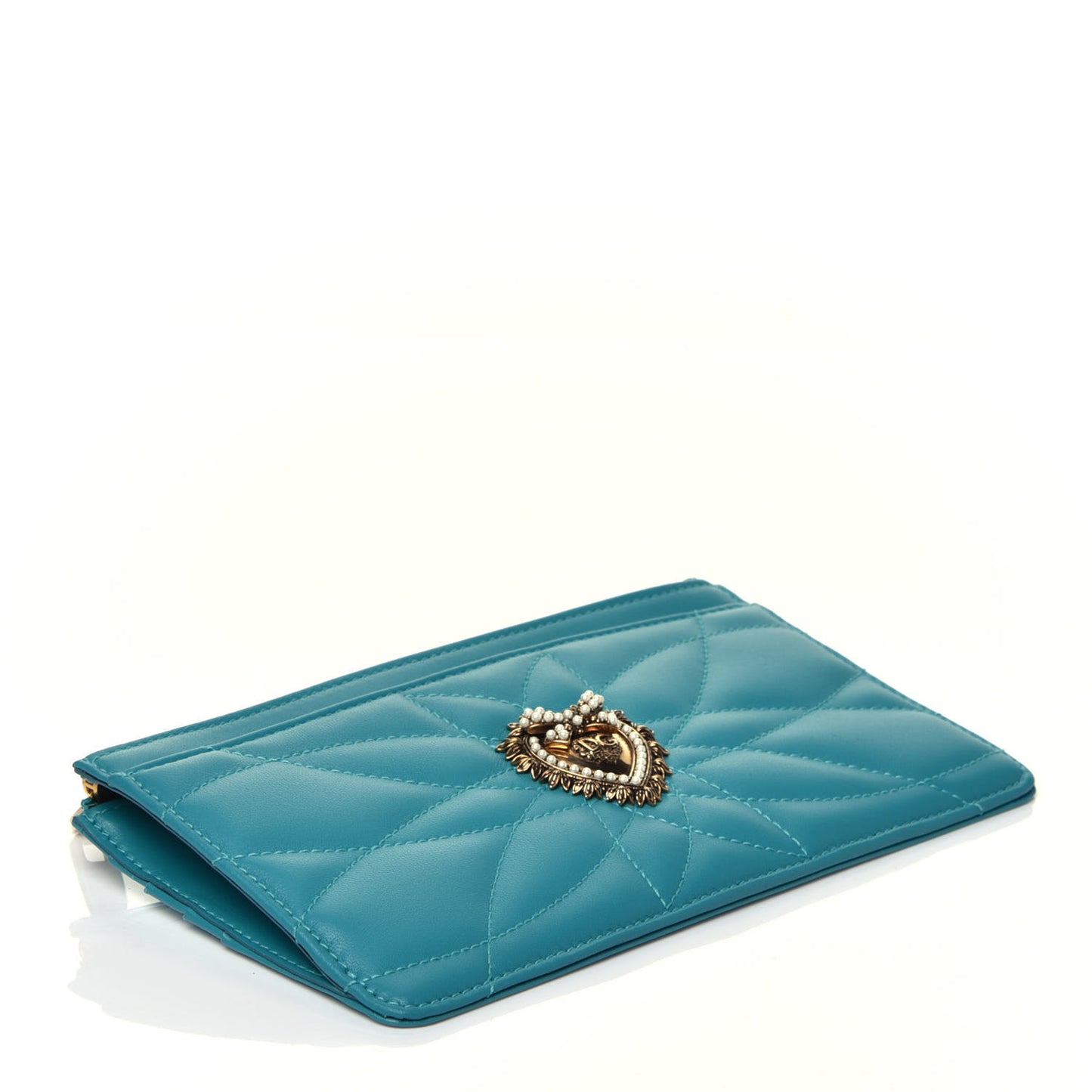 Nappa Matelasse Large Devotion Card Holder Acqua