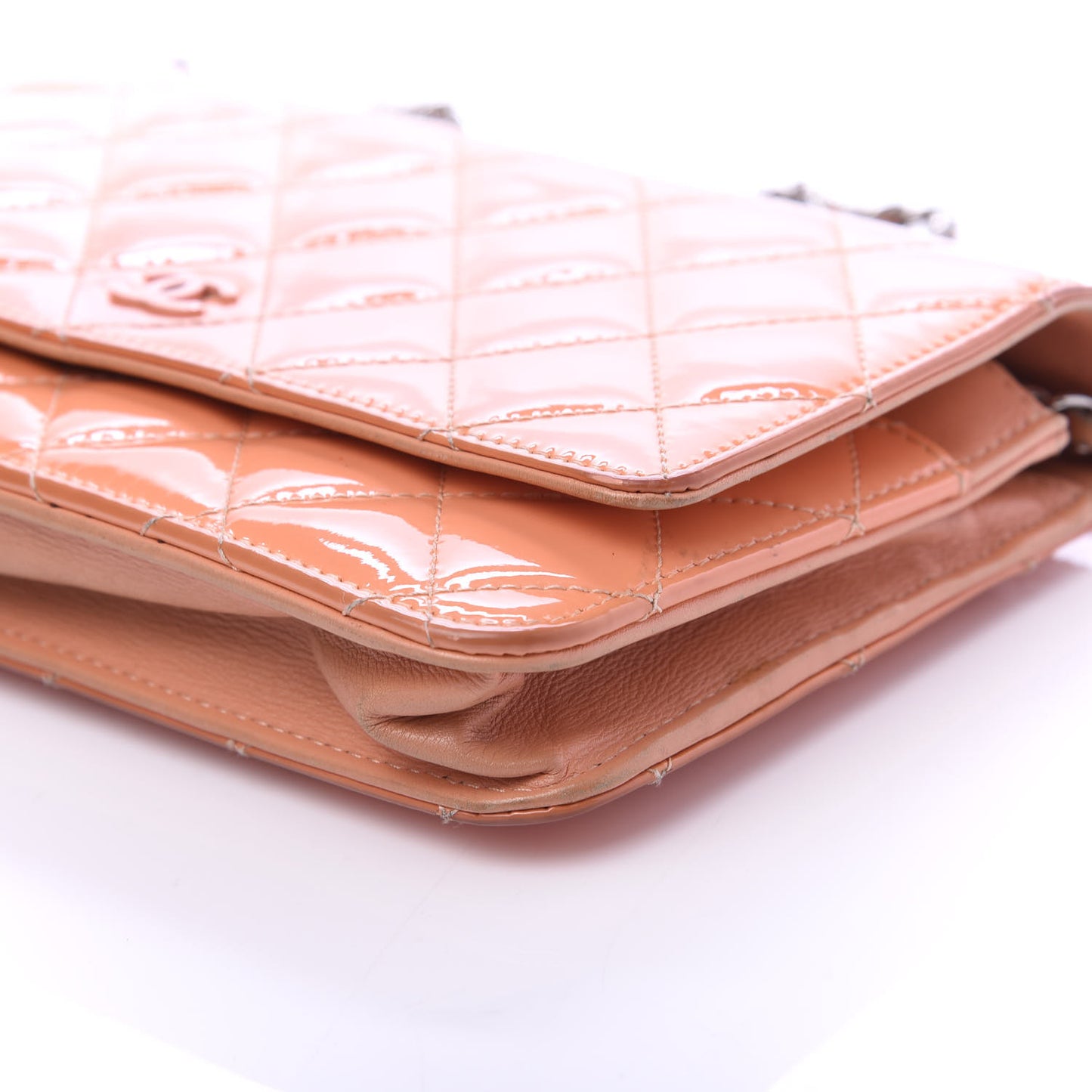 Patent Quilted Wallet On Chain WOC Orange