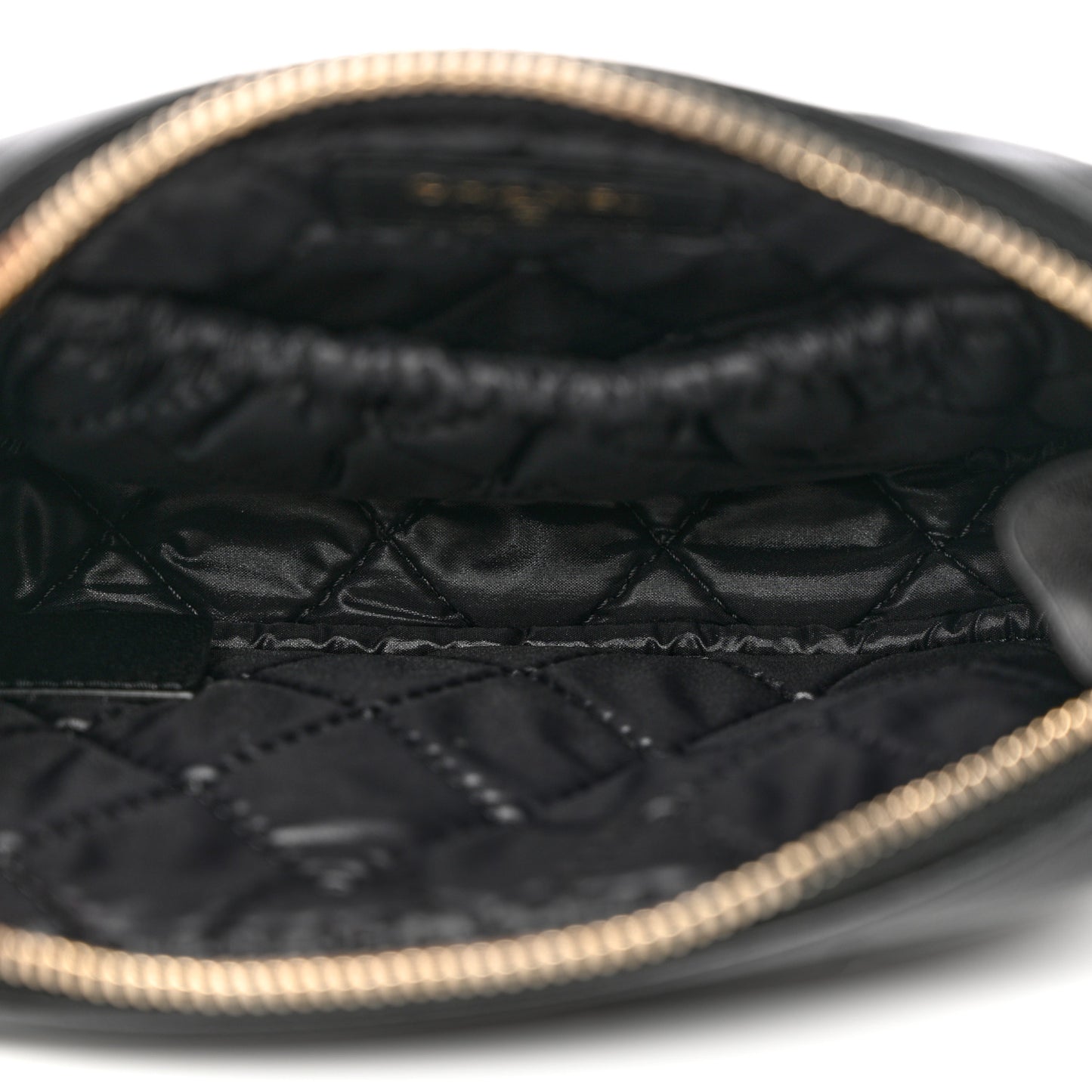 Lambskin Quilted Small Curvy Pouch Cosmetic Case Black