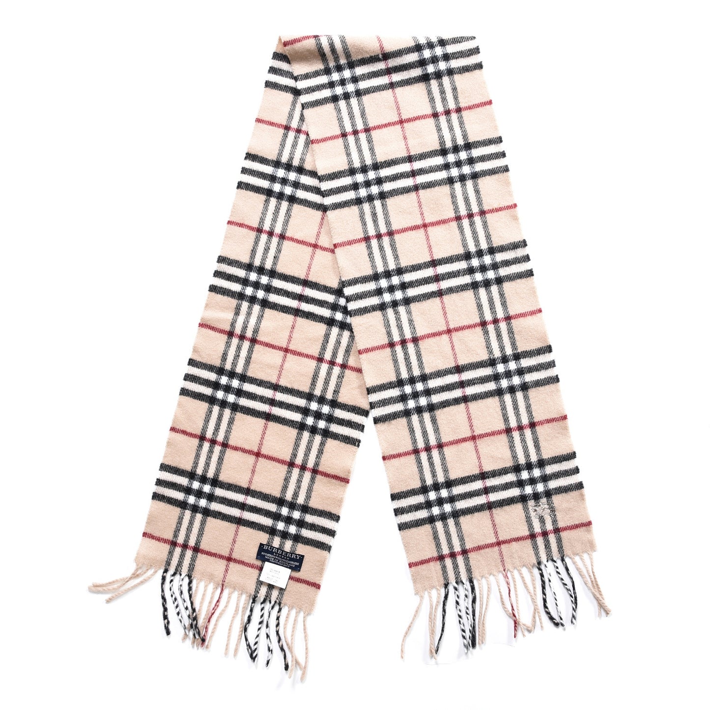 Cashmere Merino Wool Nova Check Fringe Scarf Ivory