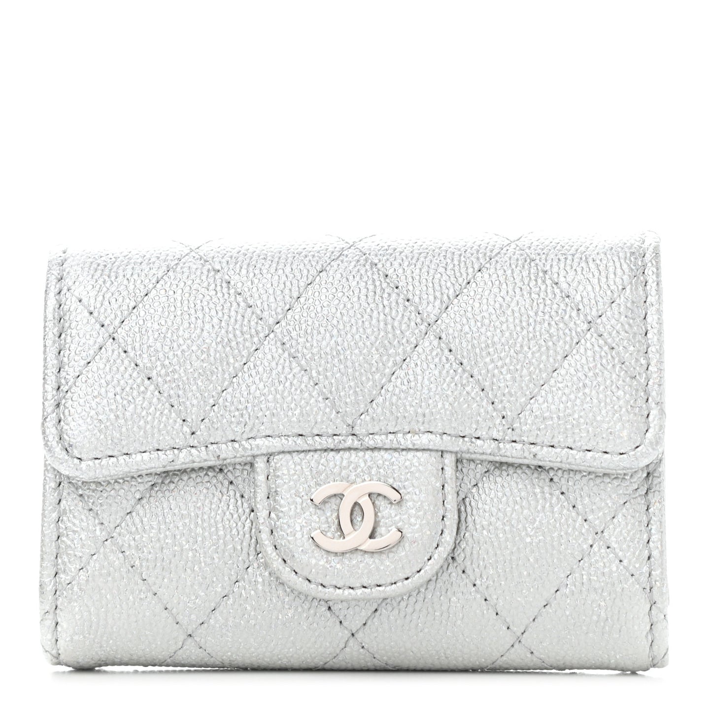 Metallic Caviar Quilted Classic 4 Key Holder Wallet Silver