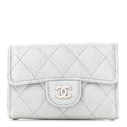 Chanel Metallic Caviar Quilted Classic 4 Key Holder Wallet Silver 1 of 10