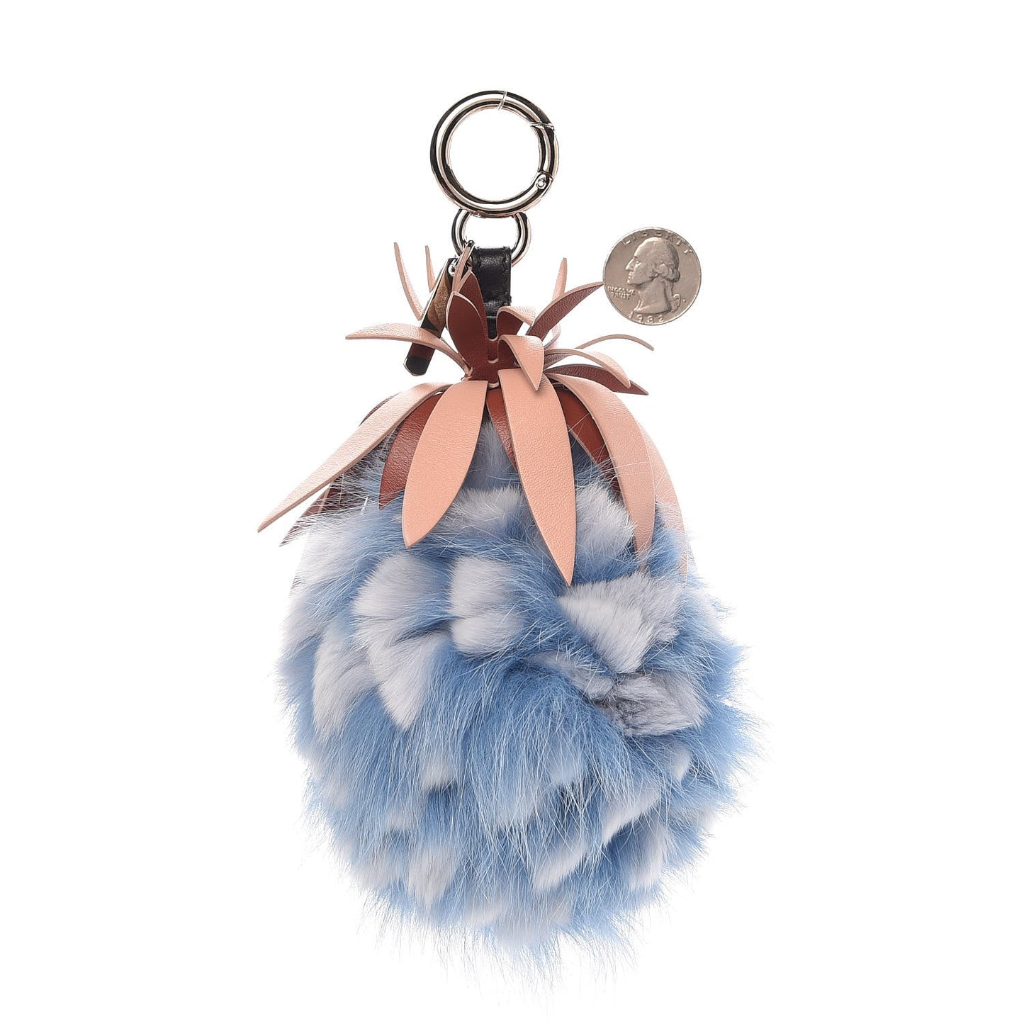 Fox Rabbit Fur Nappa Pineapple Bag Charm Nebula Baby Pink Multicolor