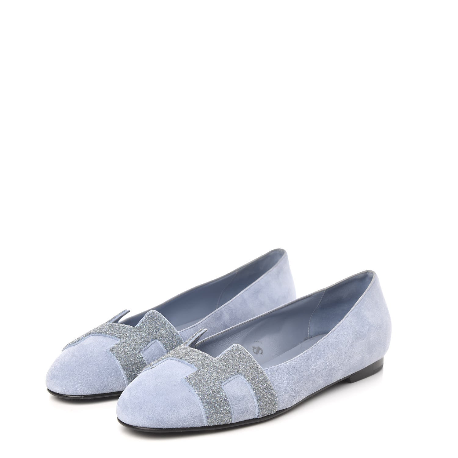 Hermes Suede Goatskin Crystal Powdered Nice Ballerina Flats 38 Bleu Glacier 3 of 10