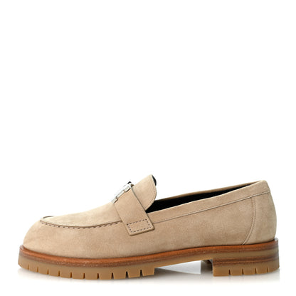Hermes Suede Goatskin Womens Faubourg Loafers 38 Beige Argile 1 of 10