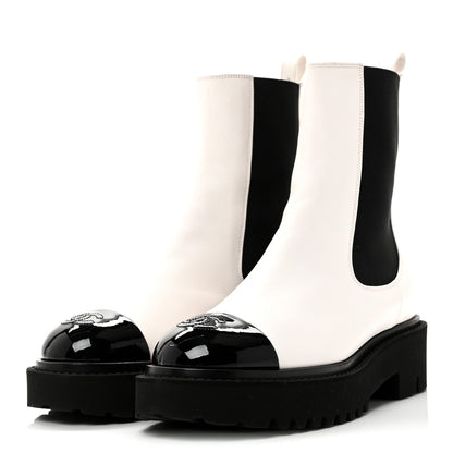 Chanel Patent Calfskin Cap Toe CC Ankle Boots 39 White Black 3 of 11