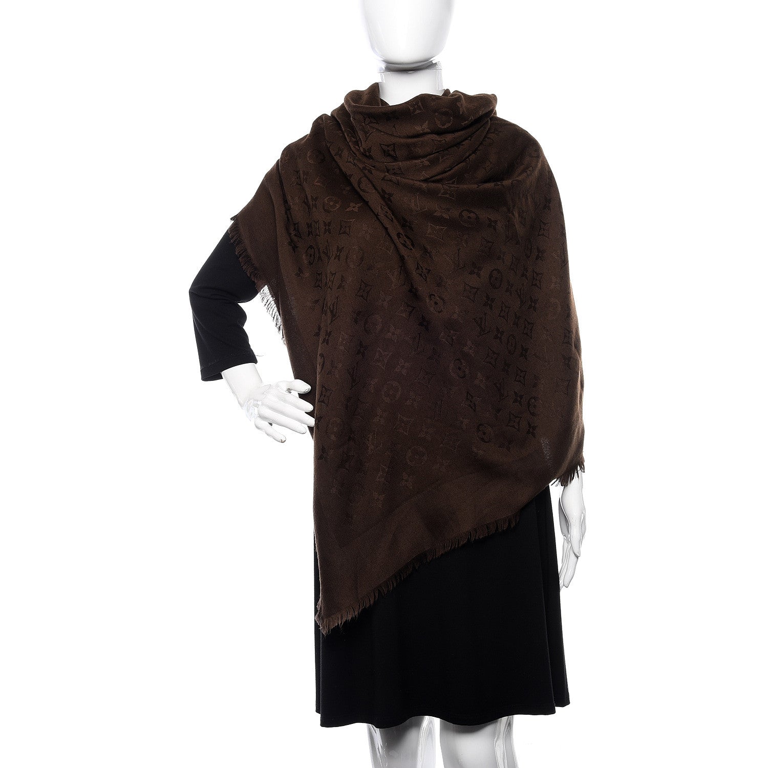 Louis Vuitton Wool Silk Monogram Shawl Chocolate 2 of 6