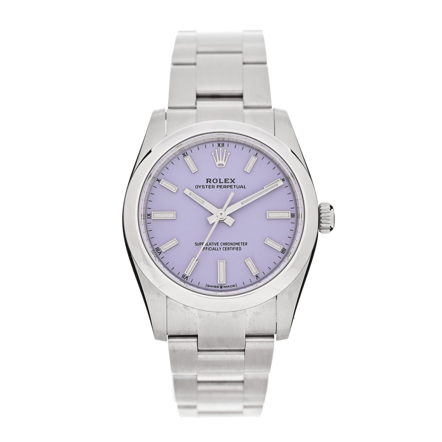 Stainless Steel 34mm Oyster Perpetual Watch Lavender 124200