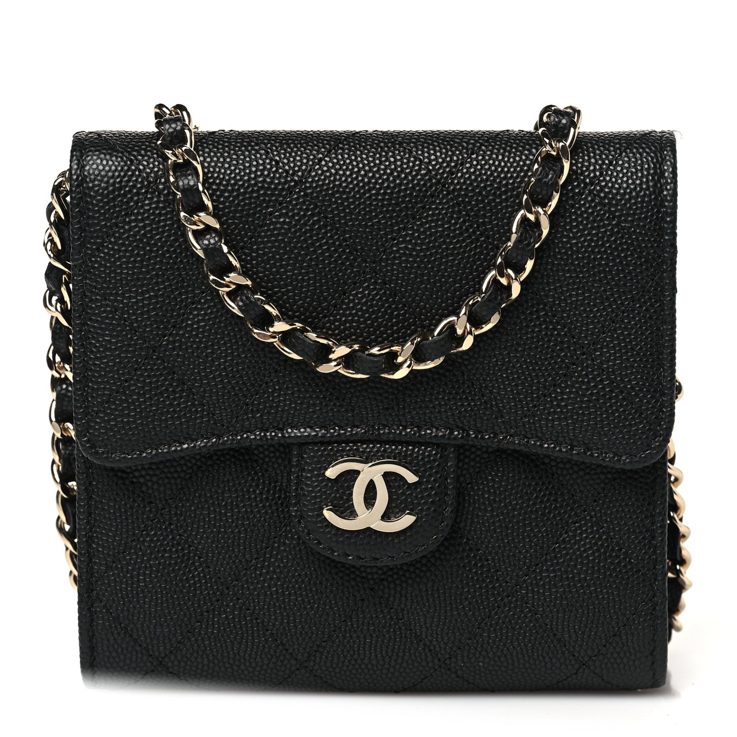Caviar Quilted Clutch With Chain Bag Black
