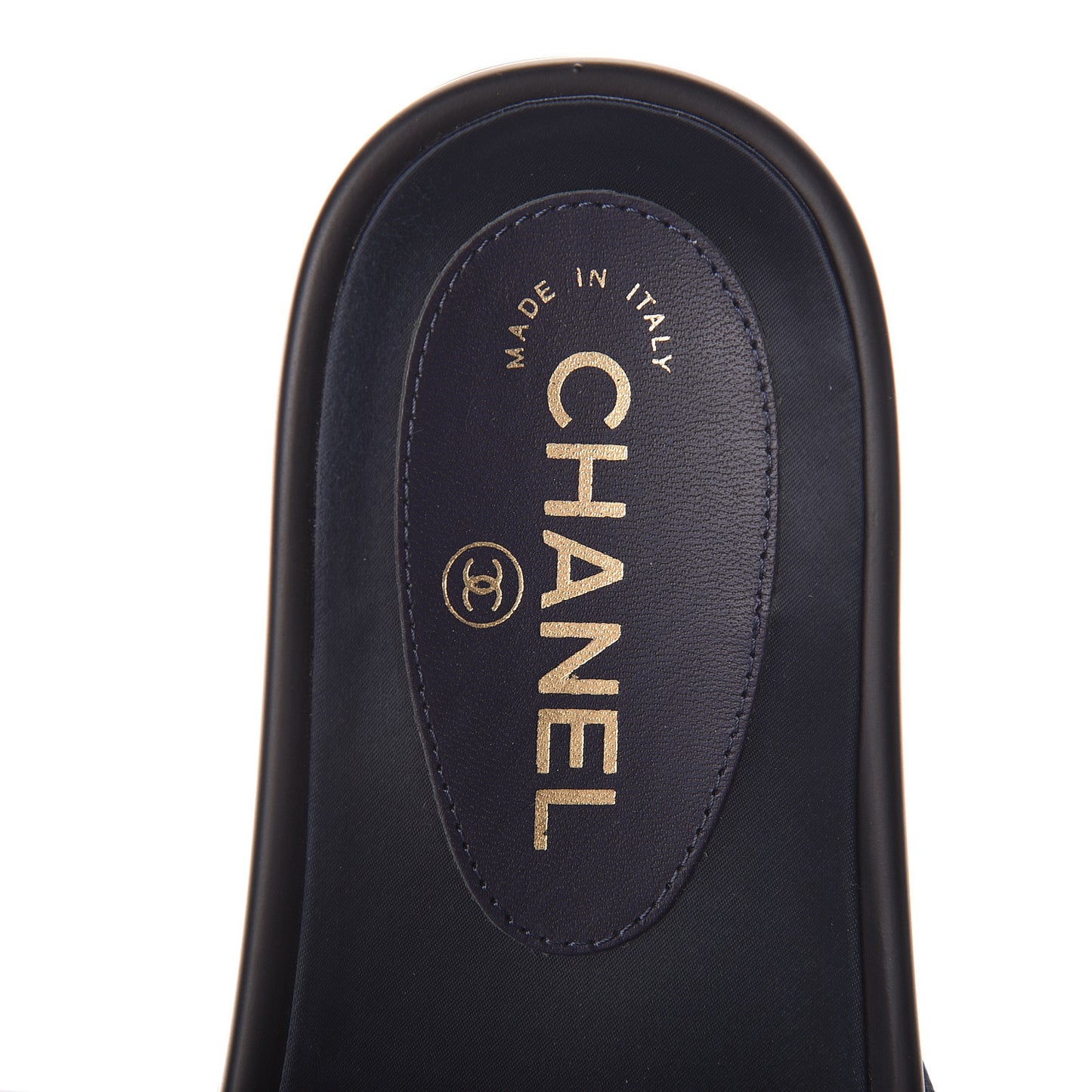 Satin Canvas Chain Slides Sandals Flats 35 Marine