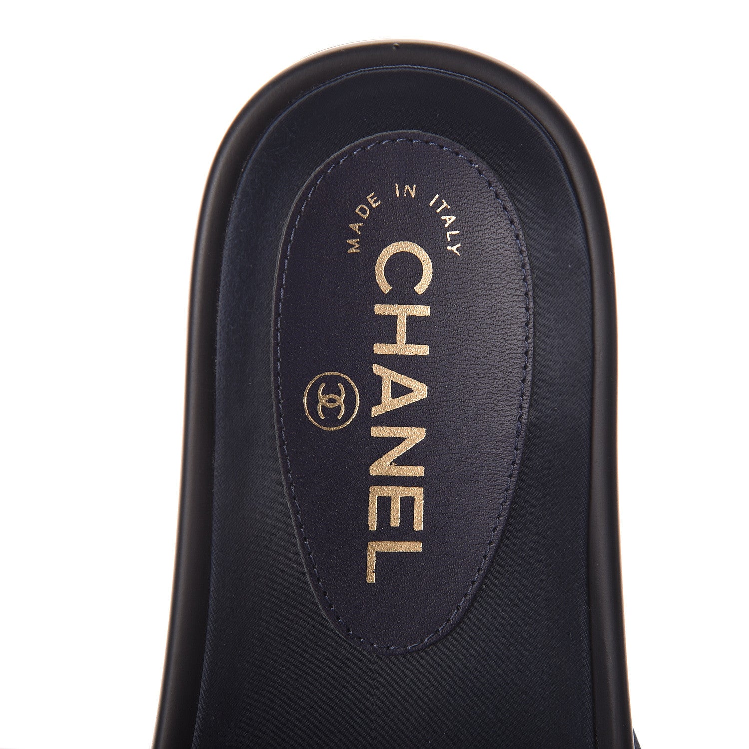 Chanel Satin Canvas Chain Slides Sandals Flats 35 Marine 5 of 8