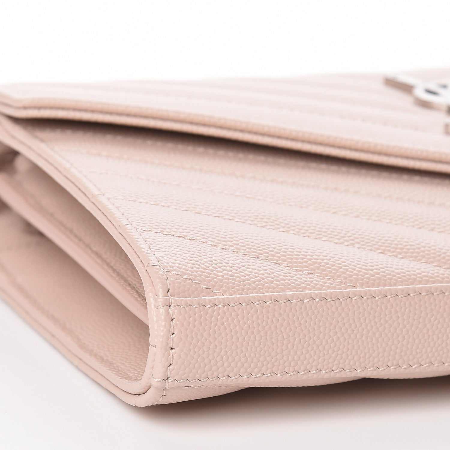 Saint Laurent Grain De Poudre Matelasse Chevron Monogram Chain Wallet Marble Pink 7 of 10