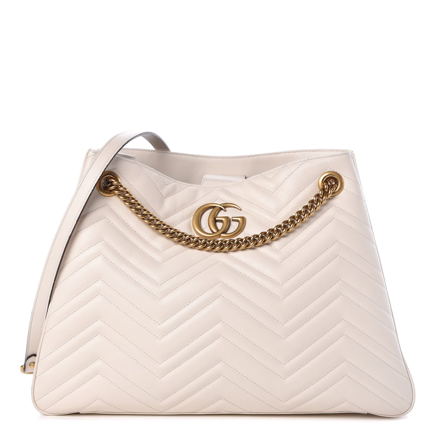 Gucci Calfskin Matelasse Medium GG Marmont Shoulder Tote Bag White 1 of 12