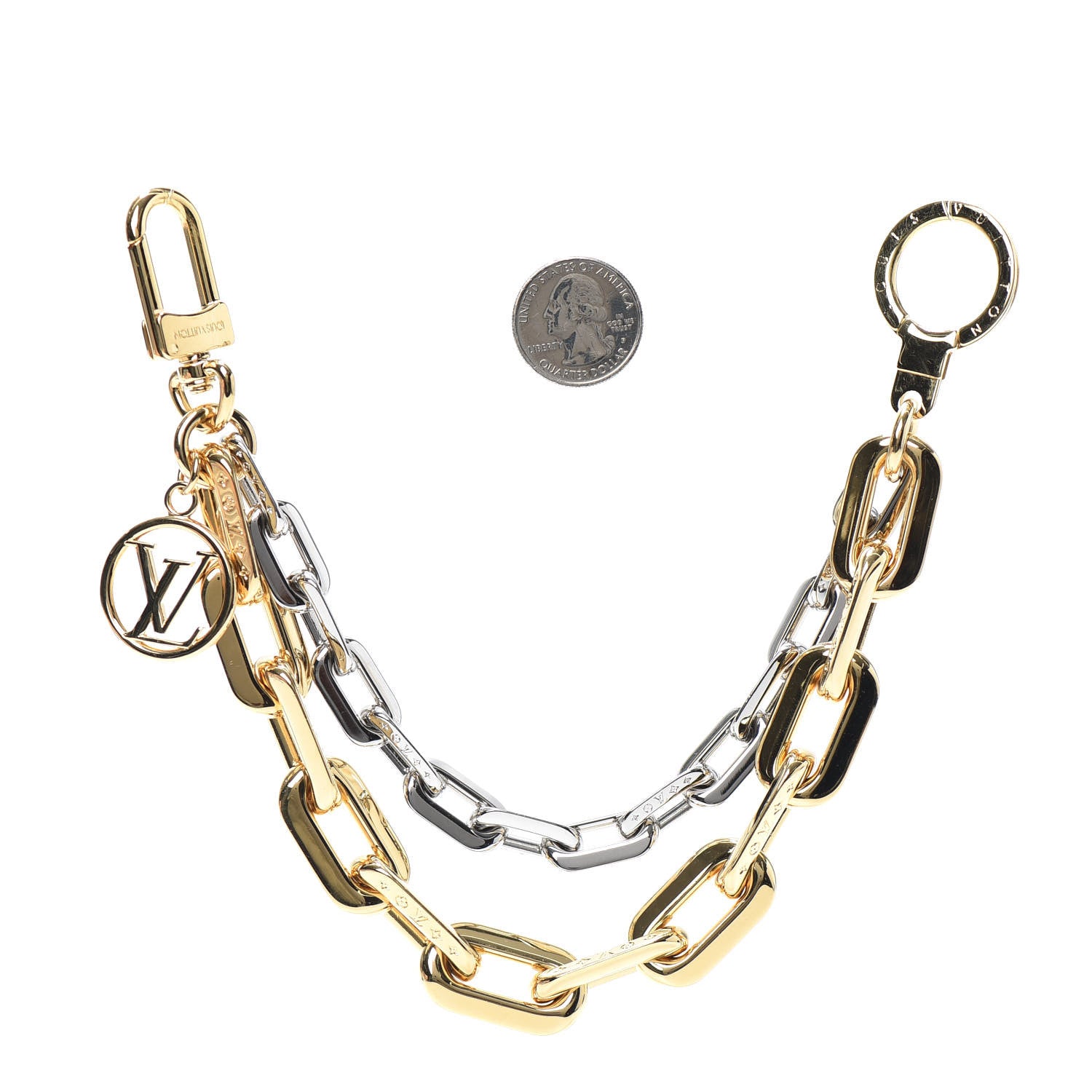 Louis Vuitton Metal LV Edge Chain Bag Charm Silver Gold 2 of 3