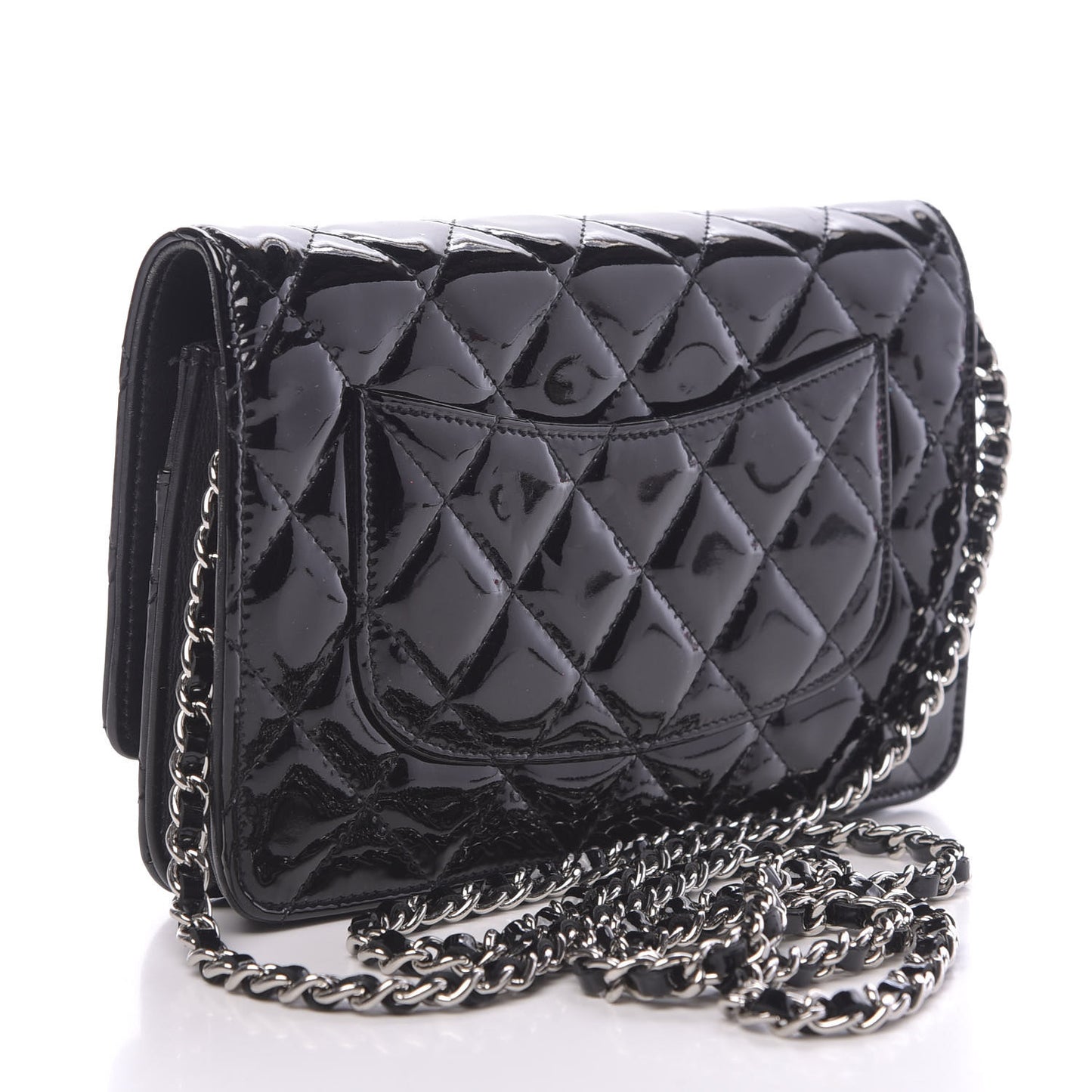 Patent Quilted Wallet On Chain WOC Black