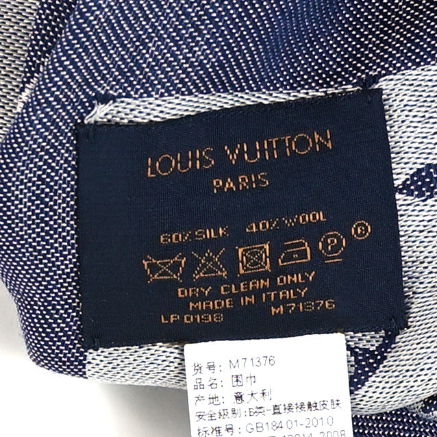 Louis Vuitton Silk Wool Monogram Denim Shawl Blue 2 of 4