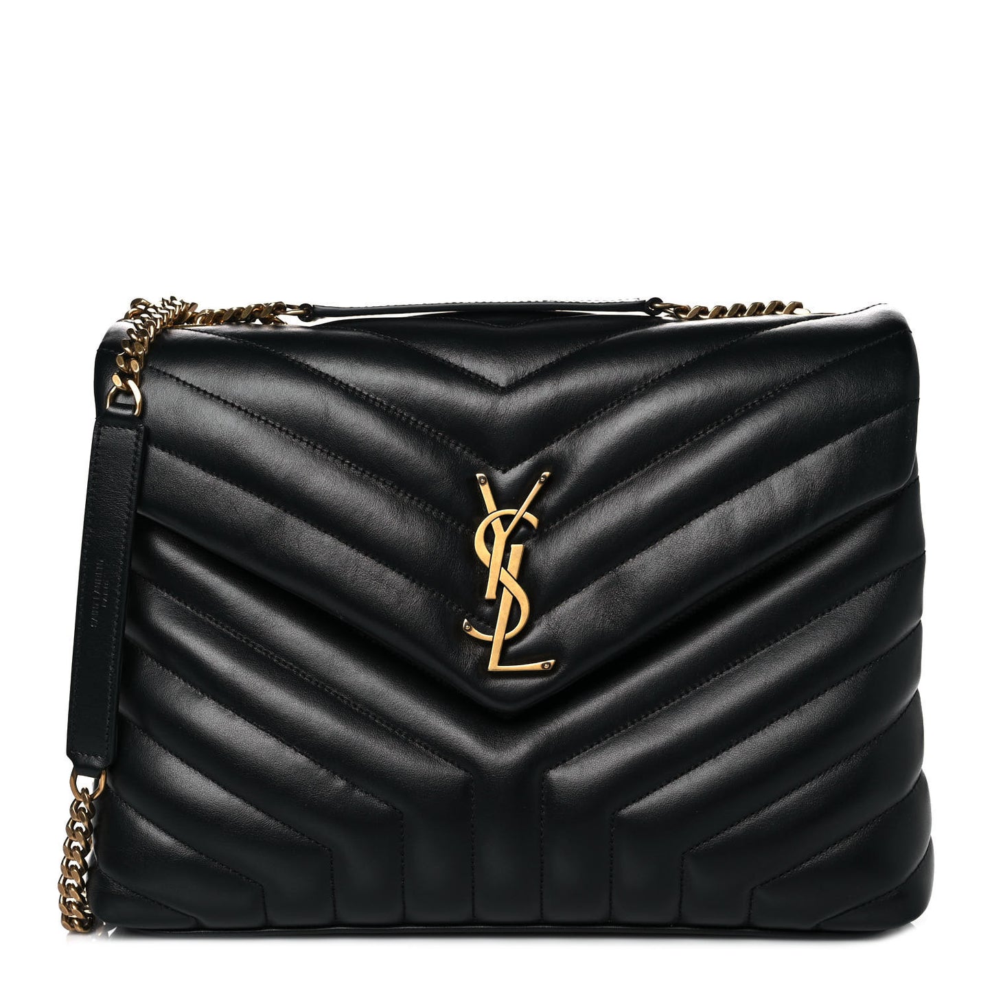 Calfskin Y Quilted Monogram Medium Loulou Chain Satchel Black